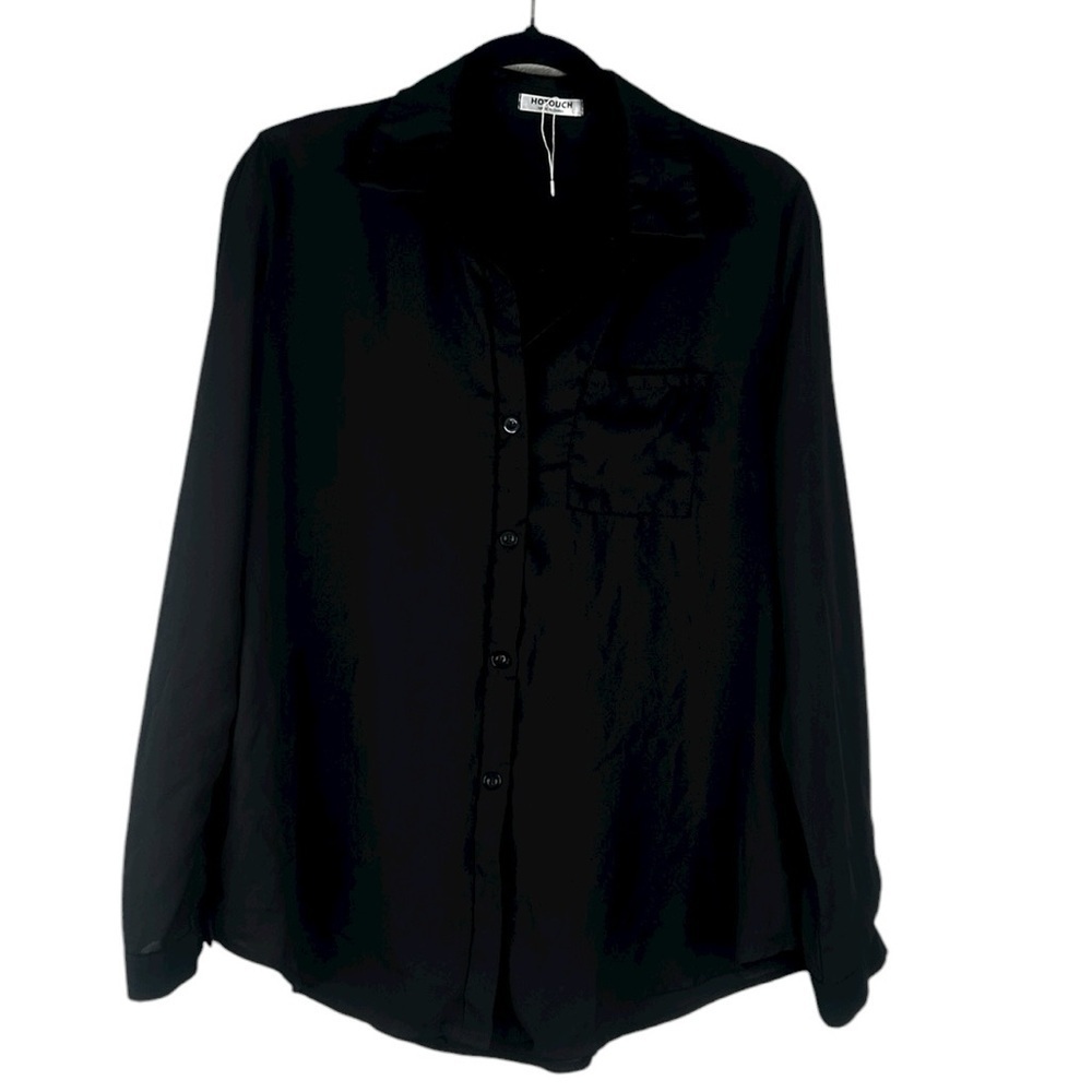 Hotouch Black Sheer Minimalist Sheer Button Down Long Sleeve Top Size Large New!
